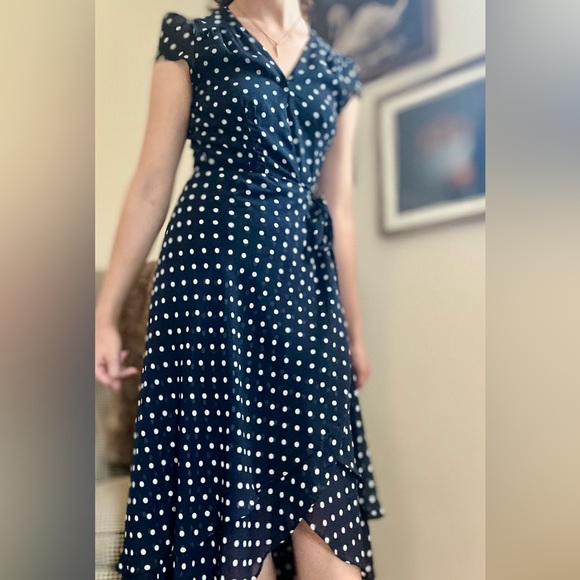 Betsey Johnson navy Polka Dot High Low Dress - Picture 4 of 6